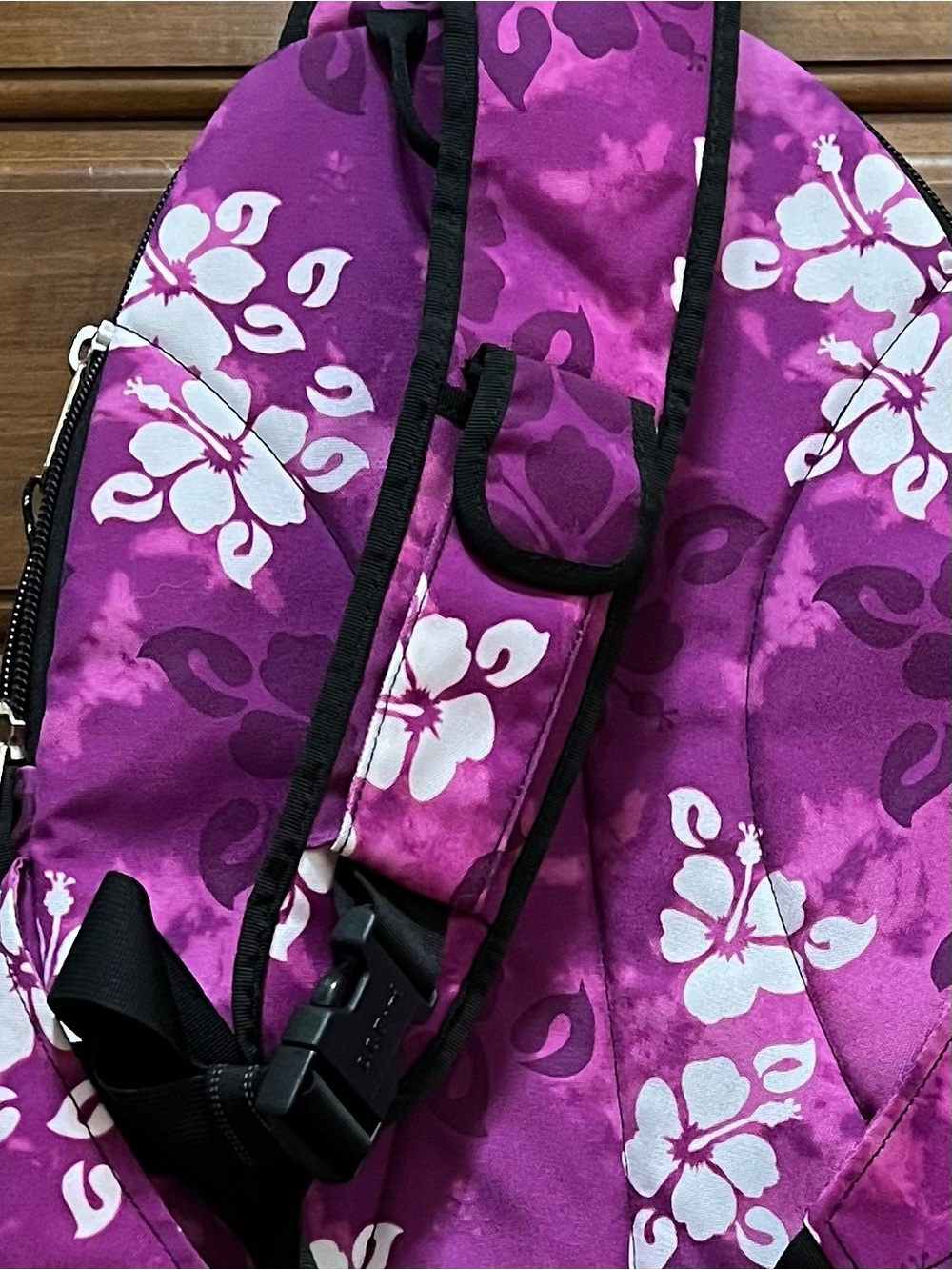 L.L. Bean Purple Floral Sling Bag Backpack - Picture 3 of 9